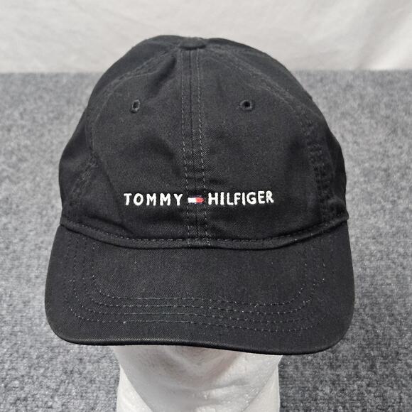 Tommy Hilfiger Black Baseball Cap Leather Strapback Adjustable Designer Summer - Picture 1 of 8